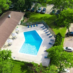 a pool in a courtyard